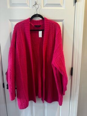 Lane Bryant Hot Pink Open-Front Fuzzy Cardigan